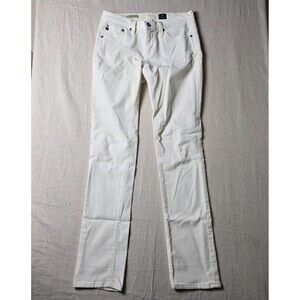 AG Stevie Slim Womens Straight Roll Up 27R White Stripe Embroiderd‎ Denim Jeans